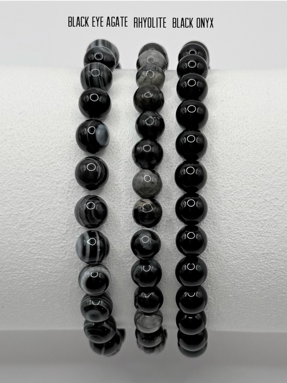 Emotional Healing 6MM Black Eyed Agate, Rhyolite, Black Onyx Meaning Bracelets